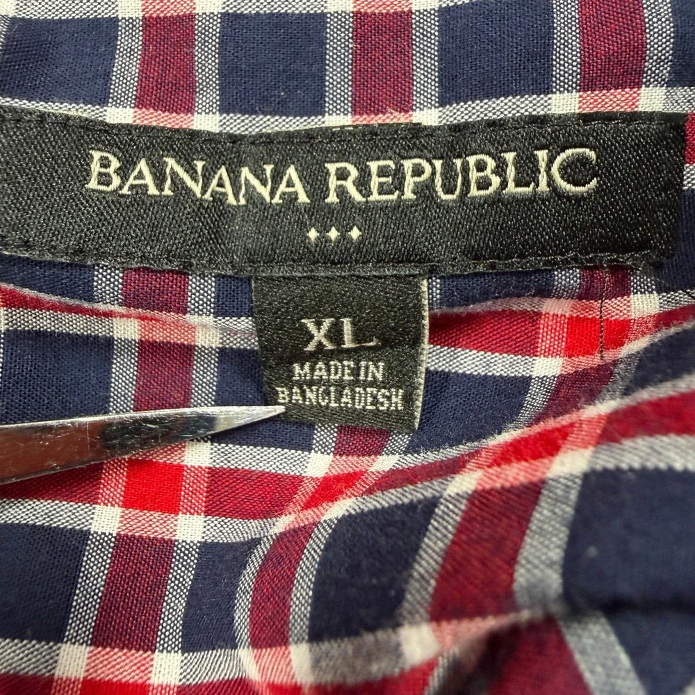 Banana Republic Shirt Check Men XL Ruby Red Plaid Cotton Button Down Long Sleeve
